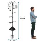 Ointo Garden 6-Hook Bird Feeding Station, Steel Multi-Feeder Kit Stand for Attracting Wild Birds w/ 4 Bird Feeders, Bird Bath, Mesh Tray and Squirrel Guard Baffle，94 Inch