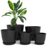 Utopia Home - Plant Pots Indoor with Drainage - 7/6.6/6/5.3/4.8 Inches Flower Pots for Indoor Planter - 5 Pack Plastic Planters - Ideal for Stocking Stuffers or Home Christmas Decorations - Black