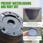 Usocik 4 Pack 12 Inch Large Plant Pots, Plastic Flower Pot for Indoor & Outdoor with Drainage Holes & Saucer, Plaid Pattern Planters Garden Pots for Herbs Bronze