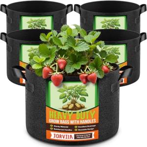 Jorvila 5 Pack 5 Gallon Thickened Grow Bags, Aeration Nonwoven Fabric Plant Pots with Durable Handles, Heavy Duty 300G Planter Pot for Tomato, Potato and Vegetable