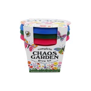 BUZZY Seeds Chaos Garden 3-Pack – Butterfly, Bee Attraction and Wildflower Seeds in 5.5 Inch Colorful Plastic Pots, Easy-Grow Flower Starter Kit, Indoor Gardening Gift