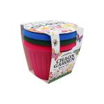 BUZZY Seeds Chaos Garden 3-Pack – Butterfly, Bee Attraction and Wildflower Seeds in 5.5 Inch Colorful Plastic Pots, Easy-Grow Flower Starter Kit, Indoor Gardening Gift
