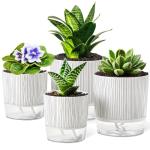 4 Pack Self Watering Pots Set, 4+5.5 Inch Self Watering Pots for Indoor Plants, Planter Pot with Wick Rope and Reservoir for African Violet, Spider Plant, Orchid