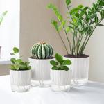 4 Pack Self Watering Pots Set, 4+5.5 Inch Self Watering Pots for Indoor Plants, Planter Pot with Wick Rope and Reservoir for African Violet, Spider Plant, Orchid