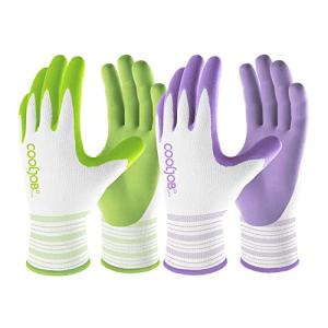COOLJOB 2 Pairs Gardening Gloves for Women Ladies, Breathable Rubber Coated for Yard Garden, Outdoor Indoor Protective Work, Medium Size, Lavender Purple & Apple Green