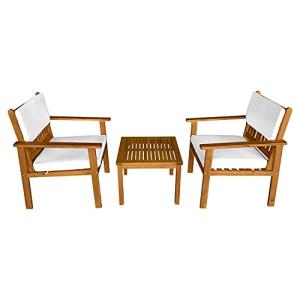 FDW 3-Piece Patio Furniture Set Acacia Wood Patio Bistro Set Outdoor Chat Conversation Table Chair Set Wood Chat Set with Water Resistant Cushions and Coffee Table Chairs for Beach Backyard Garden