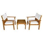 FDW 3-Piece Patio Furniture Set Acacia Wood Patio Bistro Set Outdoor Chat Conversation Table Chair Set Wood Chat Set with Water Resistant Cushions and Coffee Table Chairs for Beach Backyard Garden