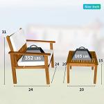 FDW 3-Piece Patio Furniture Set Acacia Wood Patio Bistro Set Outdoor Chat Conversation Table Chair Set Wood Chat Set with Water Resistant Cushions and Coffee Table Chairs for Beach Backyard Garden