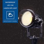 SUNVIE Outdoor Landscape LED Lighting 12W Waterproof Garden Lights COB Led Spotlights with Spiked Stand for Lawn Decorative Lamp US 3- Plug 3000K Warm White (2 Packs)