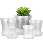 FUIJOL 4/5/6/7 Inch Clear Nursery Pots for Plants with Sacuers 20 Pack, Plastic Flower Pots with Drainage Holes, Variety Pack Seedlings Garden Pot for Indoor Outdoor (4+5+6+7 inch)