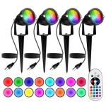 BeeLinks Halloween Christmas Spotlight Outdoor: 12W RGBW LED Spot Lights Outdoor with 16 Color Changing for Yard Garden Decor | 4 Pack of IP65 Waterproof 120V Plug in Landscape Lighting with Remote