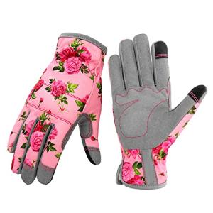 YRTSH Leather Gardening Gloves for Women, Flexible Breathable Garden Gloves,Thorn Proof Working Gloves for Weeding, Digging and Pruning, Medium, Pink