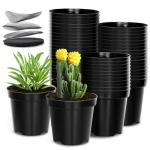 RooTrimmer 40 Pack 4 Inch Plant Nursery Pots with Mesh Pad, Sturdy Plastic Flower Planter Pots with Drainage Holes, Seed Starter Pots for Planting Seedings Cuttings Succulents Indoor Ourdoor, Black