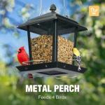 Veehoo Metal Bird Feeder for Outdoor Hanging-Wild Bird Feeder with 4 Perches, Guard Booth Bird Seed Feeder for Outside Garden Backyard Attracting Wild Birds Chickadees Cardinals Finches Black