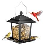 Veehoo Metal Bird Feeder for Outdoor Hanging-Wild Bird Feeder with 4 Perches, Guard Booth Bird Seed Feeder for Outside Garden Backyard Attracting Wild Birds Chickadees Cardinals Finches Black