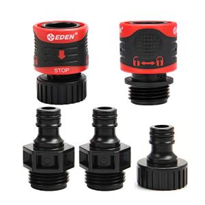 Eden 95210 Premium Garden Hose Fitting Quick Connect with Water Stop & Lock Feature, 5 pc Set