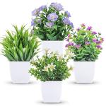 Der Rose 4 Pack Small Fake Plants Mini Artificial Faux Plants Indoor with Flowers Spring Decorations for Home Room Farmhouse Desk House Bathroom Decor