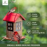 Kingsyard Cute Bird House Feeders for Outside, Hanging Metal Bird Feeder with 4 Ports, Outdoor Garden Yard Decorations for Cardinals Finches Chickadees Goldfinches & Sparrows Birds Watching