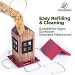 Kingsyard Cute Bird House Feeders for Outside, Hanging Metal Bird Feeder with 4 Ports, Outdoor Garden Yard Decorations for Cardinals Finches Chickadees Goldfinches & Sparrows Birds Watching