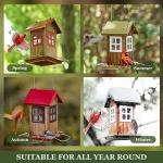 Kingsyard Cute Bird House Feeders for Outside, Hanging Metal Bird Feeder with 4 Ports, Outdoor Garden Yard Decorations for Cardinals Finches Chickadees Goldfinches & Sparrows Birds Watching