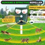 Solar Ultrasonic Animal Repellent Outdoor, Cat Squirrel Raccoon Dog Deer Repellent Device with Motion Detection, IP66 Waterproof Mouse Skunk Rodent Deterrent