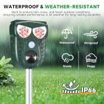 Solar Ultrasonic Animal Repellent Outdoor, Cat Squirrel Raccoon Dog Deer Repellent Device with Motion Detection, IP66 Waterproof Mouse Skunk Rodent Deterrent