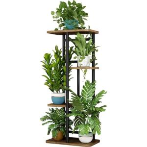LINZINAR Plant Stand Indoor 4 Tier 5 Potted Multiple Plant Shelf Stands for Garden Corner Balcony Living Room Black