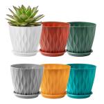 FaithLand 6-Pack 6-Inch Plastic Plant Pots with Saucers | Thickened PP Material, Modern Wave Texture, Enhanced Drainage for Indoor/Outdoor Garden Plants | Multicolor Value Set