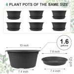 NNARRE 6 Pack 10 inch Plant Pot, Round Plastic Plant Pots, Outdoor Pots for Plants with Drainage Hole & Tray Saucer, Decoration Flower Pots for Indoor Plants Home Garden Outdoor Planters (Dark Gray)
