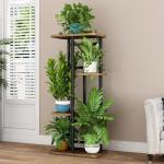 LINZINAR Plant Stand Indoor 4 Tier 5 Potted Multiple Plant Shelf Stands for Garden Corner Balcony Living Room Black