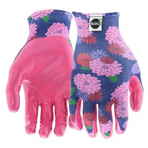 Miracle-Gro Women's Nitrile Coated Grip Floral Pattern Gardening Work Gloves, Extreme Comfort, Excellent Grip, Water Resistant, Pink/Purple, Small, (MG37126/WSM)