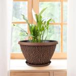 Nooulap 4 Pack Plant Pots Outdoor Indoor, 8 Inch Small Flower Pots with Drainage Hole & Tray, Thickened Plastic Outdoor Planters for Garden House Decor - Pebbles Pattern Design