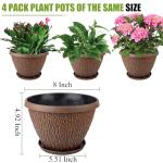 Nooulap 4 Pack Plant Pots Outdoor Indoor, 8 Inch Small Flower Pots with Drainage Hole & Tray, Thickened Plastic Outdoor Planters for Garden House Decor - Pebbles Pattern Design
