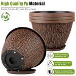 Nooulap 4 Pack Plant Pots Outdoor Indoor, 8 Inch Small Flower Pots with Drainage Hole & Tray, Thickened Plastic Outdoor Planters for Garden House Decor - Pebbles Pattern Design