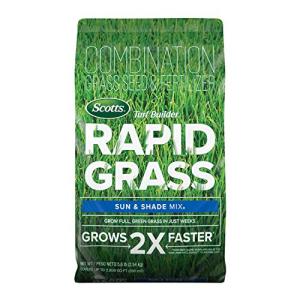 Scotts Turf Builder Rapid Grass Sun and Shade Mix, Combination Grass Seed and Fertilizer, Grows Green Grass in Just Weeks, 5.6 lbs.