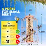 Squirrel Proof Bird Feeder for Outdoors Hanging (Metal Rose Gold) Bird Feeder with 4 Ports, Chew-Proof & Weather Resistant, Backyard Gift (10.25 x 6.25 x 6.25 inches)
