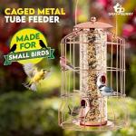 Squirrel Proof Bird Feeder for Outdoors Hanging (Metal Rose Gold) Bird Feeder with 4 Ports, Chew-Proof & Weather Resistant, Backyard Gift (10.25 x 6.25 x 6.25 inches)