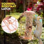 Squirrel Proof Bird Feeder for Outdoors Hanging (Metal Rose Gold) Bird Feeder with 4 Ports, Chew-Proof & Weather Resistant, Backyard Gift (10.25 x 6.25 x 6.25 inches)