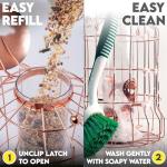 Squirrel Proof Bird Feeder for Outdoors Hanging (Metal Rose Gold) Bird Feeder with 4 Ports, Chew-Proof & Weather Resistant, Backyard Gift (10.25 x 6.25 x 6.25 inches)