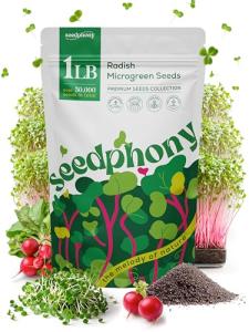 Seedphony Radish Sprouting & Microgreens Seeds - 50,000 Non-GMO Heirloom Seed, 1lb Resealable Bag - High-Germination Radish Seeds for Sprouting in Jars, Soil, Hydroponics & Microgreen Trays