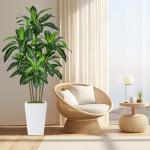 6FT Artificial Dracaena Tree, Fake Tree Indoor with White Tall Planter,Tall Artificial Plants Indoor,Artificial Silk Tree for Home Office Decor,Housewarming Gift (White)