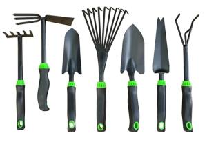 JIECHENG 7-Piece Aluminum Alloy Heavy Duty Gardening Tool Set – Rust Proof, Ergonomic Handle, Includes Shovels, Rakes, Hoes & More for Gardening Enthusiasts