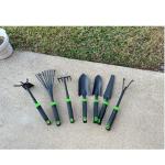 JIECHENG 7-Piece Aluminum Alloy Heavy Duty Gardening Tool Set – Rust Proof, Ergonomic Handle, Includes Shovels, Rakes, Hoes & More for Gardening Enthusiasts