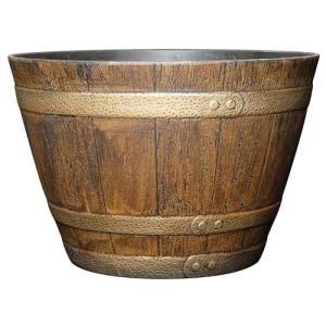 Classic Home & Garden Whiskey Barrel Planters - Wooden Finish Flower Planter Pot - Decorative Garden Pots - Indoor & Outdoor Resin Planters - Weather-Resistant Planting Pots (15” Oak Brown, Pack Of 1)