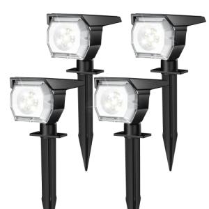 EIUIO Solar Outdoor Lights, 3 Lighting Modes Solar Spot Lights Outdoor with Auto On/Off, Waterproof Landscape Lighting for Garden Yard Pathway, 4 Pack(Cool White)