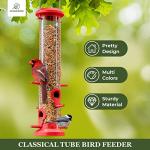 Kingsyard 2 Pack Tube Bird Feeders for Outdoors Hanging, Premium Hard Plastic Bird Feeder with 6 Feeding Ports, Weatherproof & Steel Hanger, Attracting for Wild Birds (Red)