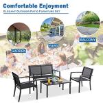 Vongrasig 4 Pieces Patio Furniture Sets,Outdoor Patio Conversation Sets with Glass Coffee Table, Small Porch Balcony Furniture, Patio Table and Chairs Set for Garden, Backyard (Black)