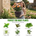 Usocik 4 Pack 9 Inch Retro Plant Pots, Vintage Striped Flower Pots with Drainage Hole & Saucer, Large Plastic Planters for Indoor and Outdoor Plants, Decorative Garden Pots(Copper)