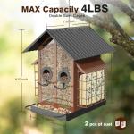 FlowaFoli Bird Feeders for Outdoors, Metal Bird Feeder with Double Suet Cage Weatherproof Metal Roof, 2 in 1 Mixed Seeds Suet Feeder, 4Lbs Large Capacity, Great for Finch、Cardinal、Chickadee（Brown）