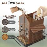 FlowaFoli Bird Feeders for Outdoors, Metal Bird Feeder with Double Suet Cage Weatherproof Metal Roof, 2 in 1 Mixed Seeds Suet Feeder, 4Lbs Large Capacity, Great for Finch、Cardinal、Chickadee（Brown）